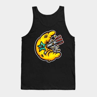 Space Crash Moon Lowbrow Cartoon Sticker Tank Top